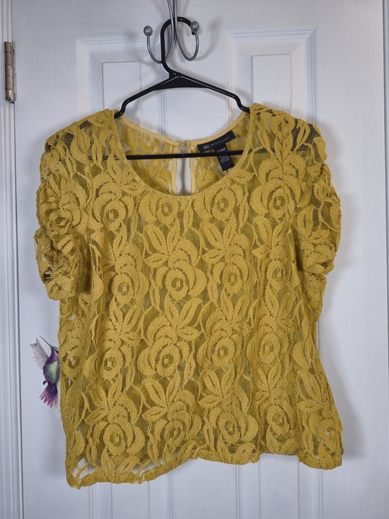 INC International Concepts Tops - ​INC International Concepts Mustard Yellow Floral Lace Short Sleeve Blouse XL